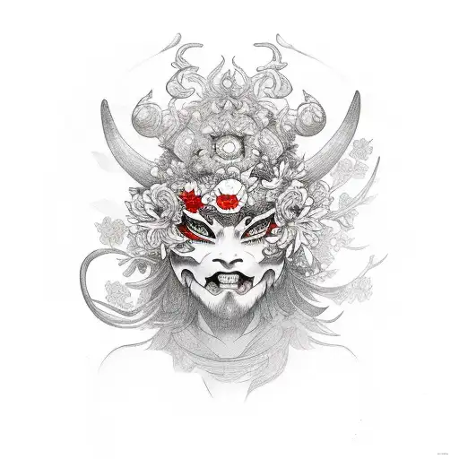 mascara hannya com flores de cereja  tattoo design idea