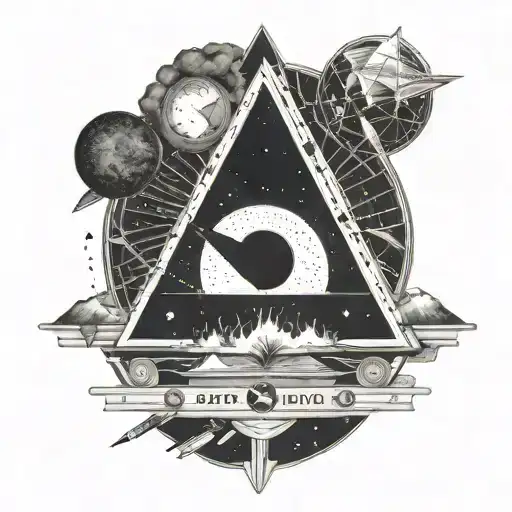 A geometric representation of the Dark Side of the Moon album cover incorporating elements of a student's life, like books and pencils tattoo design idea