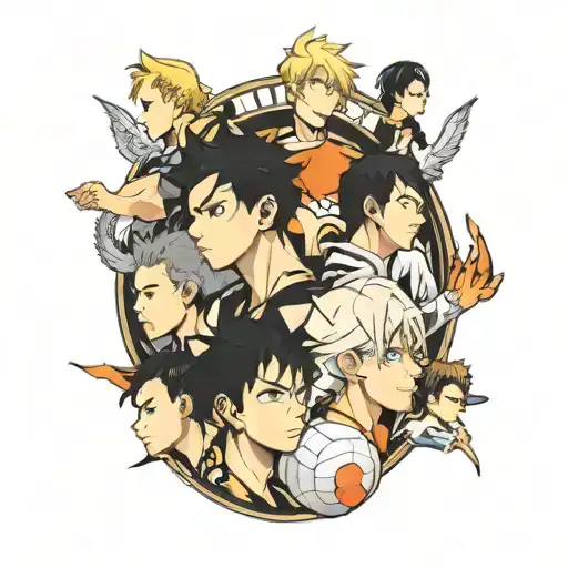 black hair boy short blond hair haikyu characters surrounded tattoo design idea