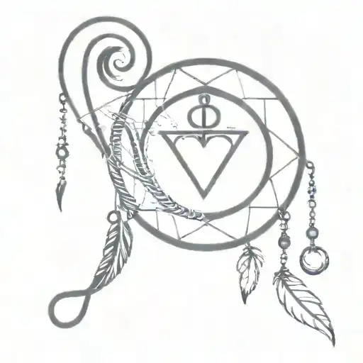 a simple design that incorporates a solid black heart, a dream catcher, an anchor, and a musical note   tattoo design idea