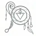 a simple design that incorporates a solid black heart, a dream catcher, an anchor, and a musical note   tattoo design idea