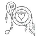 a simple design that incorporates a solid black heart, a dream catcher, an anchor, and a musical note   tattoo design idea