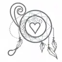 a simple design that incorporates a solid black heart, a dream catcher, an anchor, and a musical note   tattoo design idea