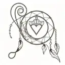 a simple design that incorporates a solid black heart, a dream catcher, an anchor, and a musical note   tattoo design idea