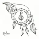 a simple design that incorporates a solid black heart, a dream catcher, an anchor, and a musical note   tattoo design idea