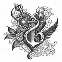 a simple design that incorporates a solid black heart, a feather, an anchor, and a musical note   tattoo design idea