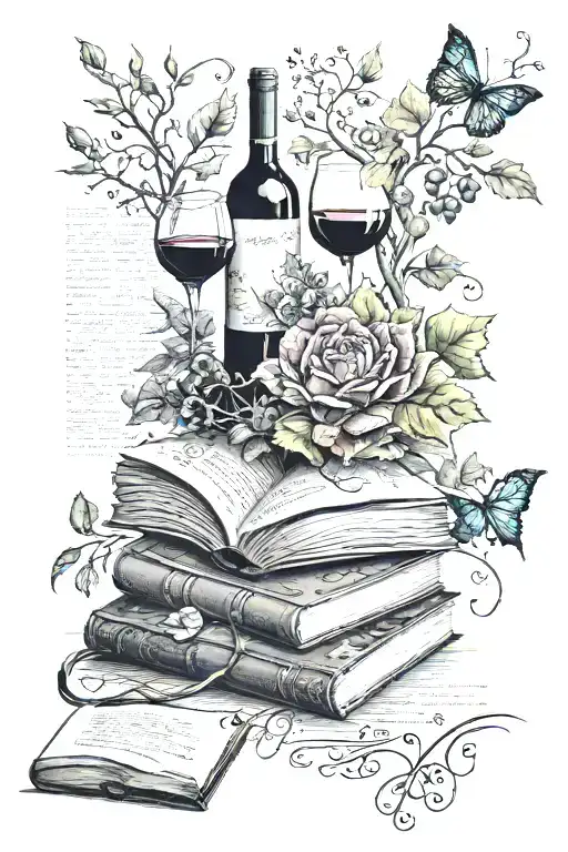 book, nature, ballet, wine  tattoo design idea