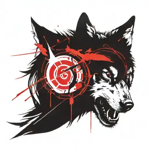sketched wolf head with Sharingan 3 tomoe sharingan tattoo design idea