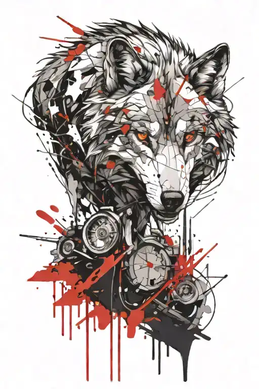 wolf with 3/4 head down defensive tattoo design idea