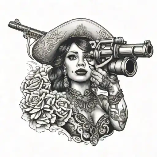 mariachi girl with gun tattoo design idea