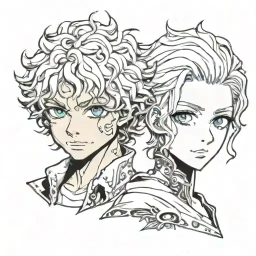 black curly haired hispanic boy and a blonde white short haired girl with blue eyes tattoo design idea