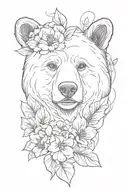 bear face outline with flowers and cubs face only tattoo design idea
