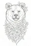 bear face outline with flowers and cubs face only tattoo design idea