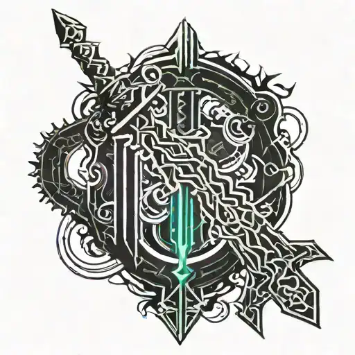 SWORD OF THORNS NO BACKGROUND METAL LETTERING tattoo design idea