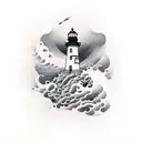 lighthouse with crashing waves and a dragon crawling  tattoo design idea