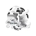 lighthouse with crashing waves and a dragon crawling  tattoo design idea