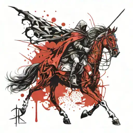 reaper on dead evil horse riding through hell and chaos tattoo design idea