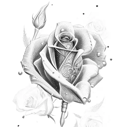 flintlock pistol wrapped in a rose tattoo design idea