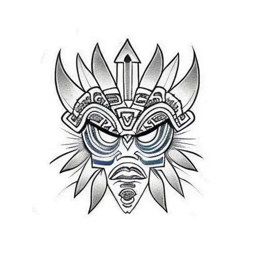 Warrior Mask Tribal Tattoo Stencil
