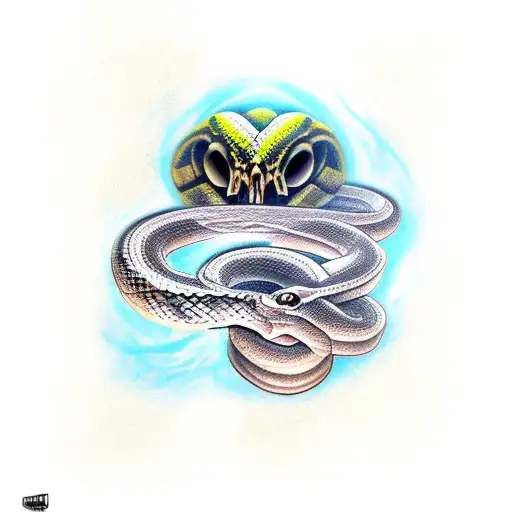snake and crow skull tattoo design idea