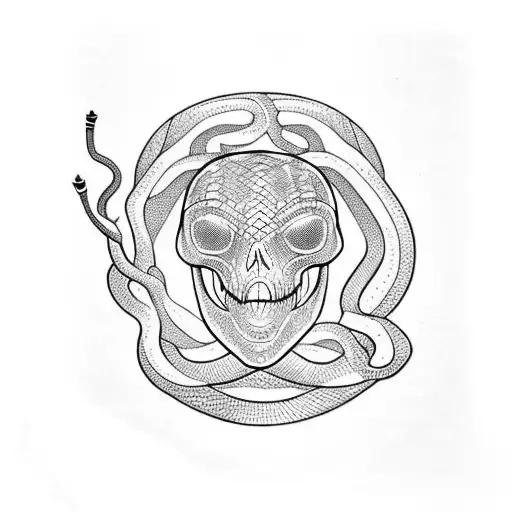 snake around a crow skull tattoo design idea