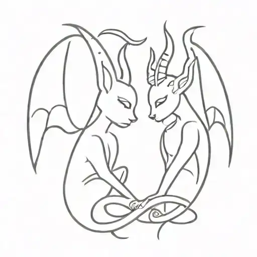 couple tattoo sketch for a couple angel and demon and cat tattoo design idea