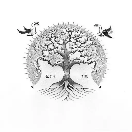 Tree of life with a elephant and eagle  tattoo design idea
