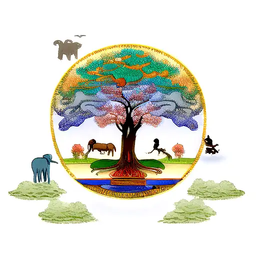Tree of life with a elephant and eagle  tattoo design idea