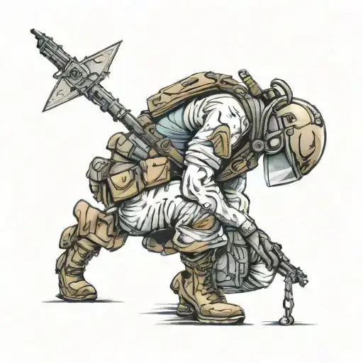 fallen soldier kneeling tattoo design idea