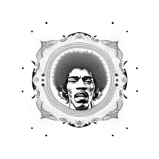 A basketball with Jimi Hendrix's face as the pattern tattoo design idea