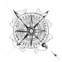 A voodoo child holding a compass and surrounded by basketballs tattoo design idea