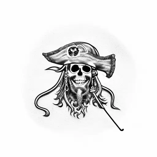 pirate with straw hat sitting on a dolphin tattoo design idea