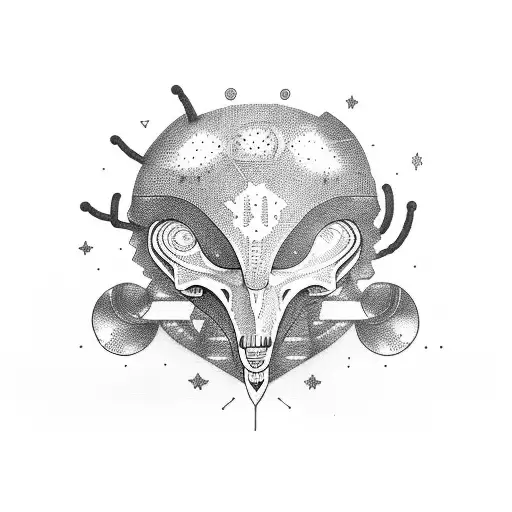 Alien playing an indie alternative guitar tattoo design idea