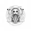 Alien playing an indie alternative guitar tattoo design idea