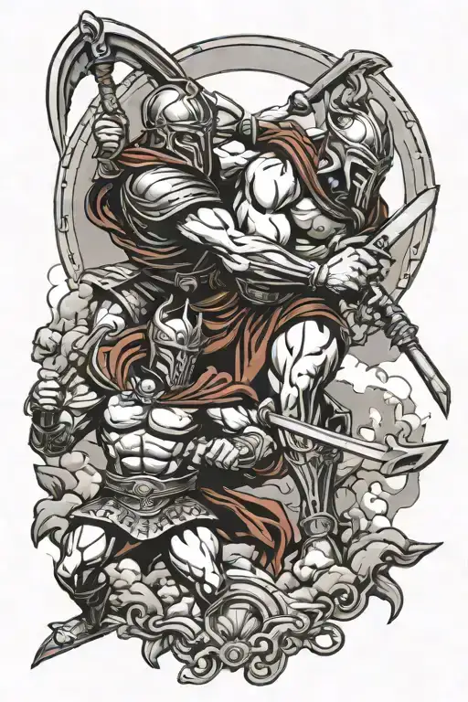 David and Goliath and Spartan warrior battling tattoo design idea
