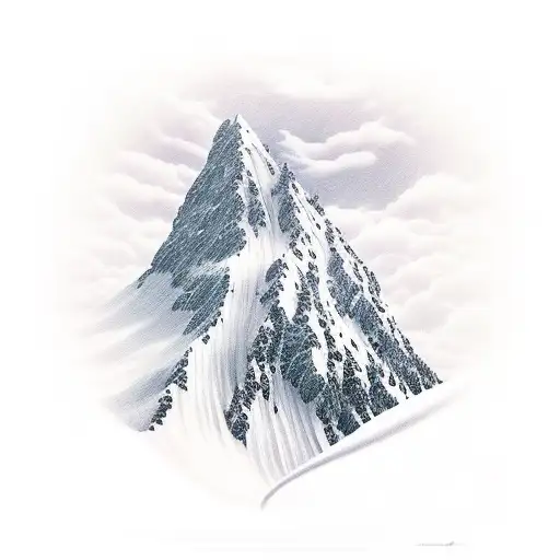 snowboarder rides down the slope of a beautiful snow mountain tattoo design idea