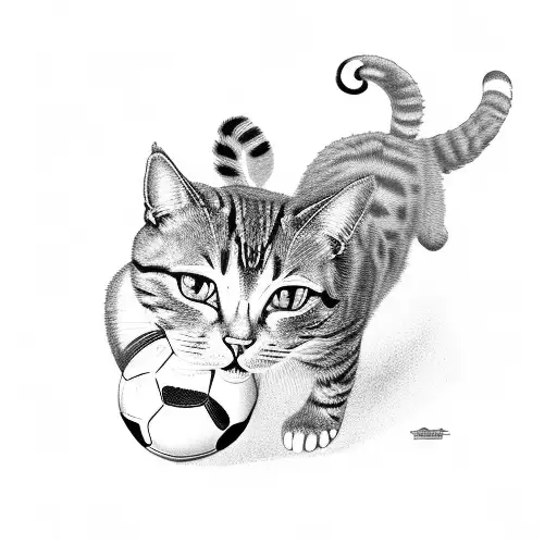 twister with cat soccer football tattoo design idea