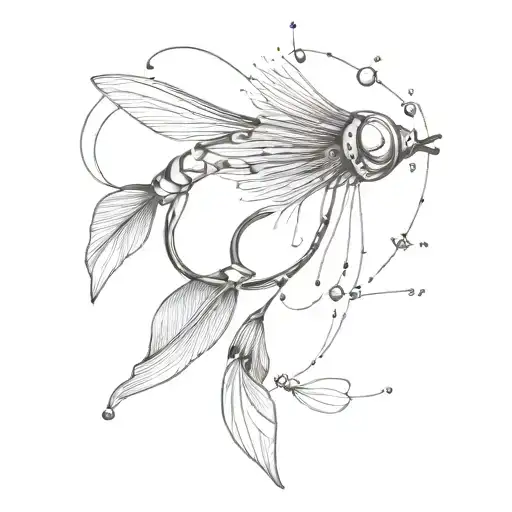 An intricate and detailed tattoo of a fly fishing lure, incorporating elements of your favorite flies and fishing gear tattoo design idea