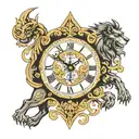 st George lion clock tattoo design idea