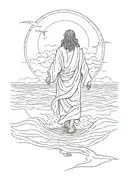 Jesus walking on the waters of the rough sea, he is facing away tattoo design idea