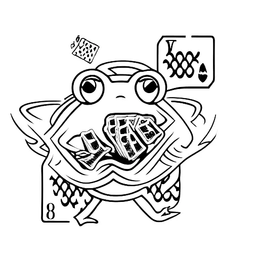 frog with glasses and poker cards in hand tattoo design idea