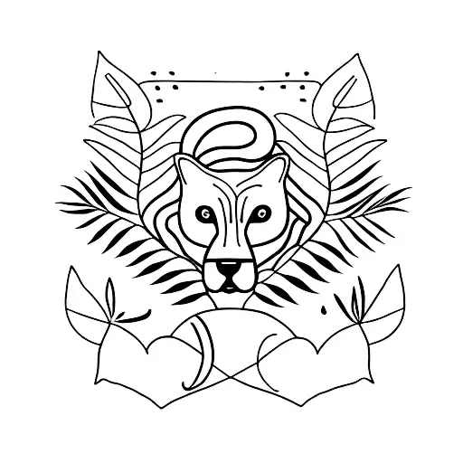 Sofi with ferns, cougar, a bird, and a dog tattoo design idea