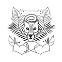 Sofi with ferns, cougar, a bird, and a dog tattoo design idea