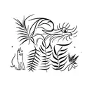 Sofi with ferns, cougar, a bird, and a dog tattoo design idea