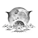 crescent moon with cute goblin peaking from behind tattoo design idea