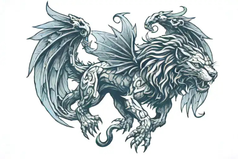 Manticore with dragon wings, lions head, scorpions tail  tattoo design idea