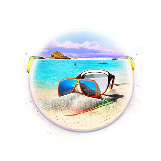 sunglasses with a reflection of a beach in the lens tattoo design idea