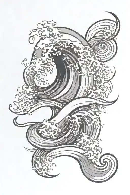 A minimalist wave tattoo symbolizing the ocean and surfing, with a hidden tech symbol incorporated within the waves tattoo design idea