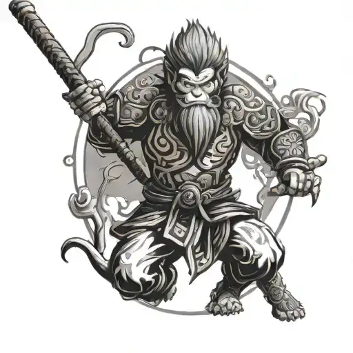 Sun Wukong facing away tattoo design idea