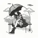 emo girl with Umberella with clouds and rain cloud tattoo design idea